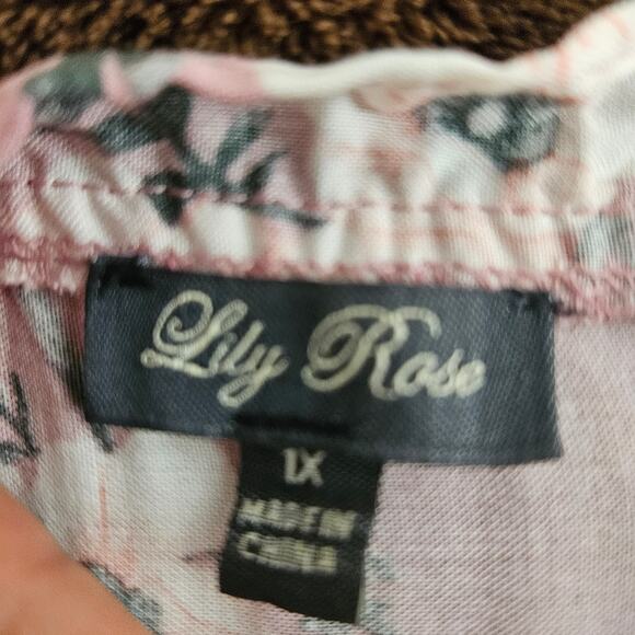 Lily Rose Pink Floral Square Neck Short Sleeve Blouson Peasant Midi Dress 1X - Picture 6 of 9